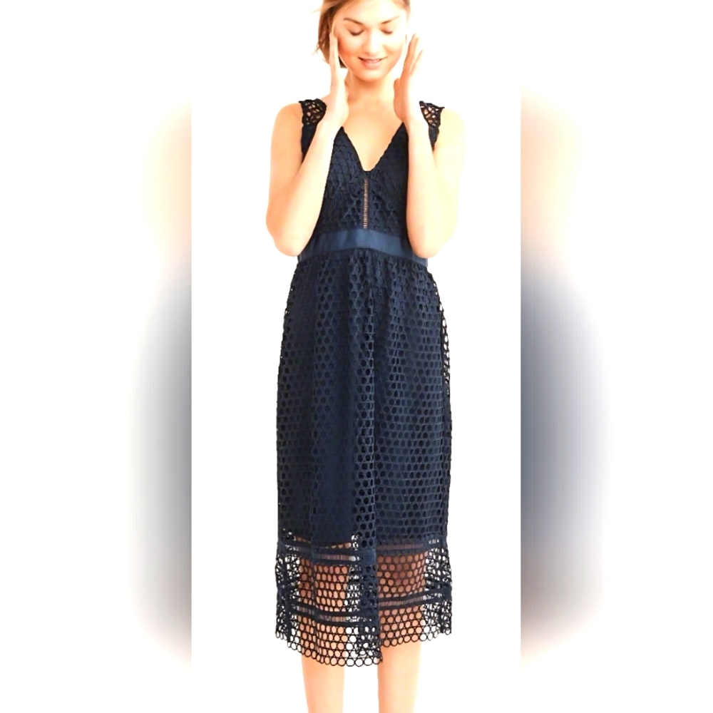 Ambercrombie & Fitch Navy Crochet Eyelet Dress, XL, RN#75654, NWT